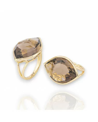 Anello Di Bronzo Con Cristalli CZ 20x28mm Misura Regolabile Dorato Fume'-ANELLI BRONZO E OCCHIO DI GATTO | Worldofjewel.com