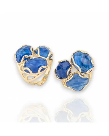 Anello Di Bronzo Collezione AURORA 25x27mm Con Occhio Di Gatto Misura Regolabile Dorato Blu-ANELLI BRONZO E OCCHIO DI GATTO | Worldofjewel.com