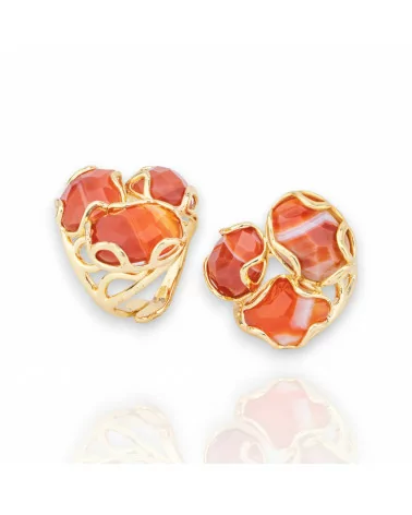 Anello Di Bronzo Collezione AURORA 25x27mm Con Pietre Dure Misura Regolabile Dorato Agata Rossa Striata-ANELLI BRONZO E OCCHIO DI GATTO | Worldofjewel.com