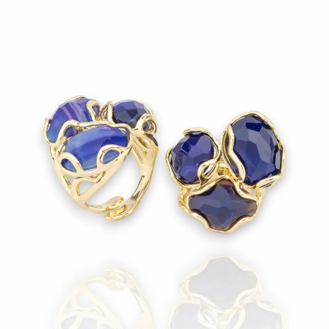 Anello Di Bronzo Collezione AURORA 25x27mm Con Pietre Dure Misura Regolabile Dorato Agata Violacea Striata-ANELLI BRONZO E OCCHIO DI GATTO | Worldofjewel.com