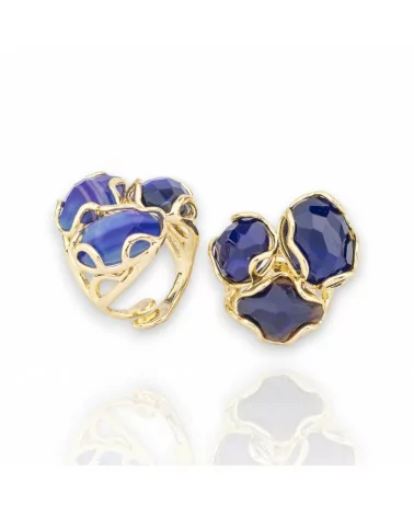 Anello Di Bronzo Collezione AURORA 25x27mm Con Pietre Dure Misura Regolabile Dorato Agata Violacea Striata-ANELLI BRONZO E OCCHIO DI GATTO | Worldofjewel.com