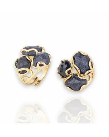 Anello Di Bronzo Collezione AURORA 25x27mm Con Pietre Dure Misura Regolabile Dorato Blue Sand Stone-ANELLI BRONZO E OCCHIO DI GATTO | Worldofjewel.com