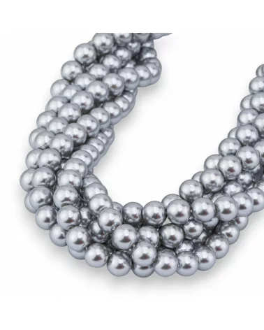 Perle di Maiorca Con Nucleo Di Vetro Tondo Liscio 6mm Grigio Silver-PERLE DI VETRO | Worldofjewel.com