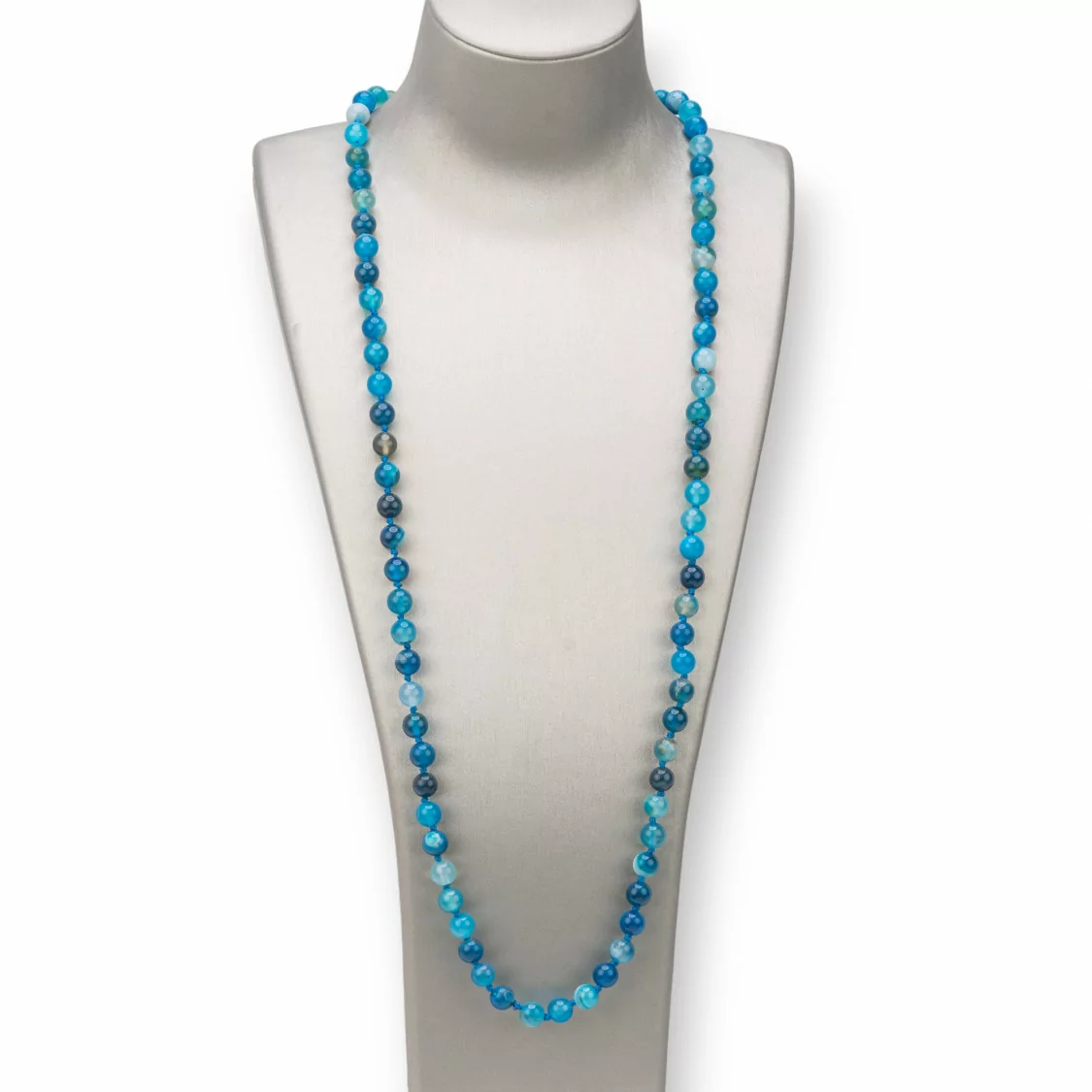 Collana Bijoux Charlestone Di Pietre Dure 8mm Annodate 120cm Agata Blu Striata-COLLANE DI PIETRE DURE | Worldofjewel.com