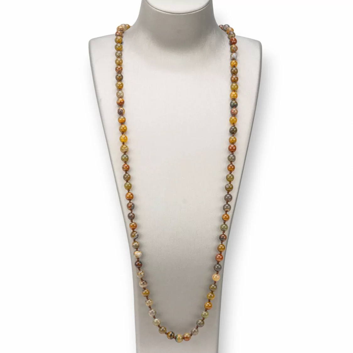 Collana Bijoux Charlestone Di Pietre Dure 8mm Annodate 120cm Agata Crash Marrone Mix-COLLANE DI PIETRE DURE | Worldofjewel.com