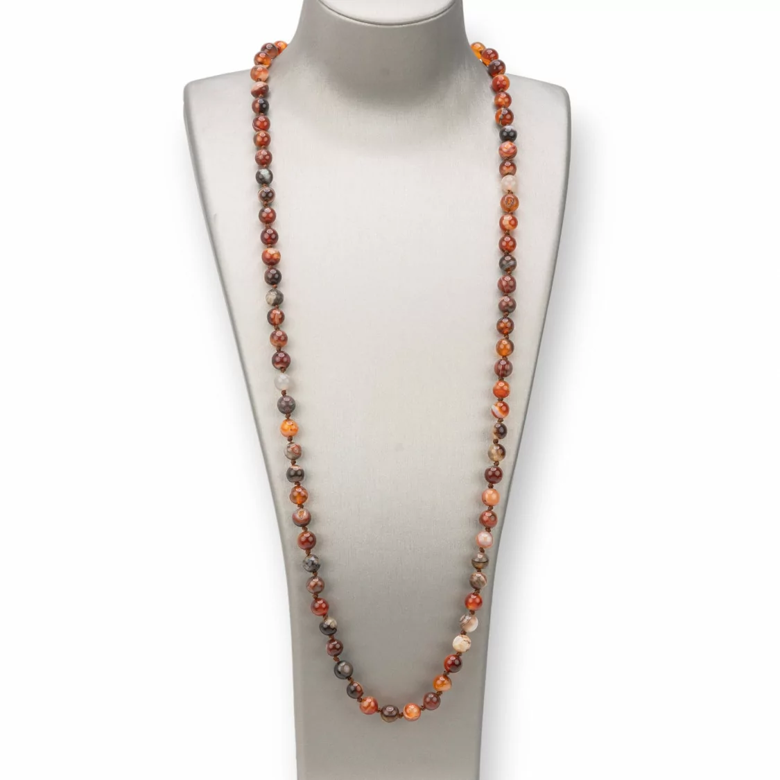 Collana Bijoux Charlestone Di Pietre Dure 8mm Annodate 120cm Agata Marrone Striata Mogano-COLLANE DI PIETRE DURE | Worldofjewel.com