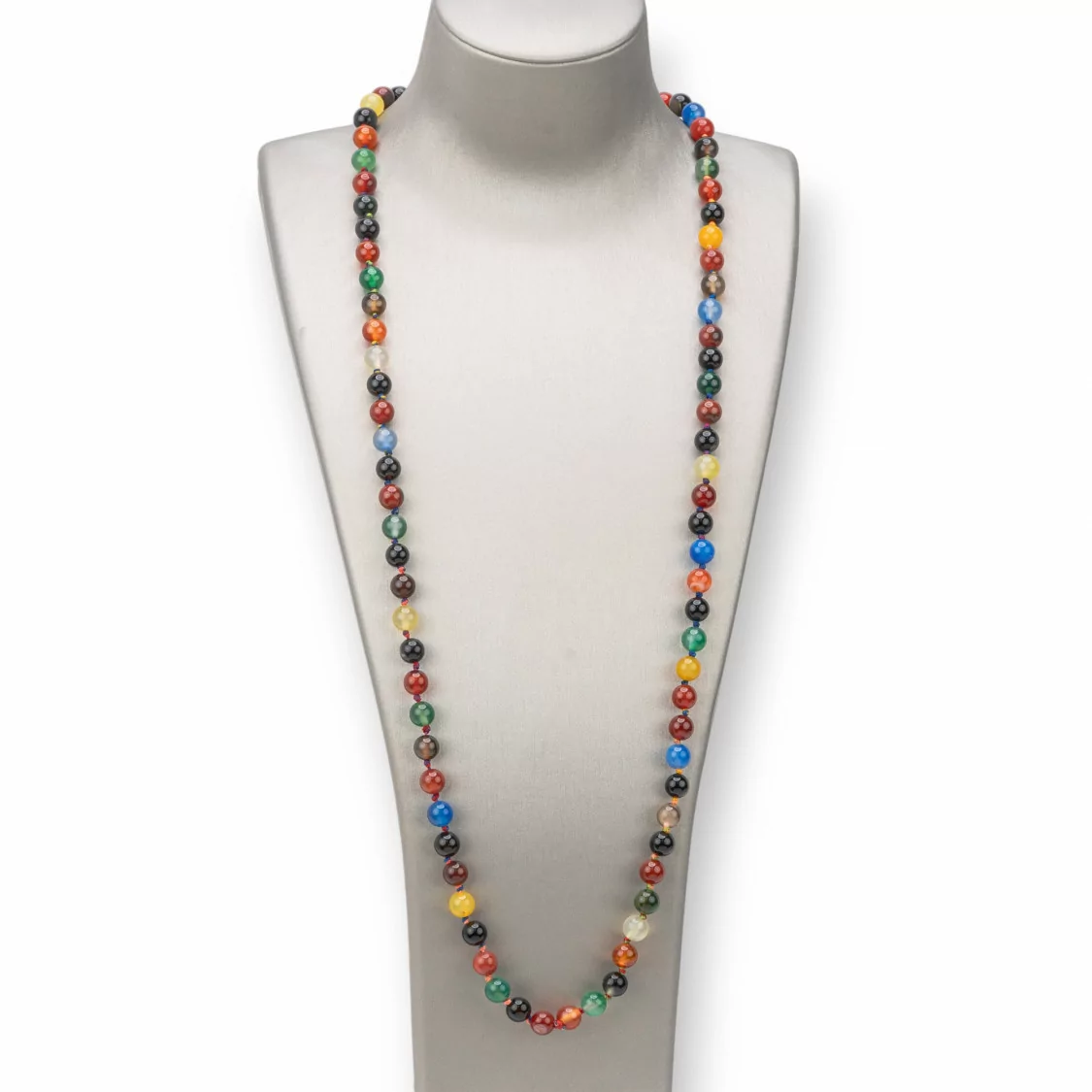 Collana Bijoux Charlestone Di Pietre Dure 8mm Annodate 120cm Agata Multicolor-COLLANE DI PIETRE DURE | Worldofjewel.com