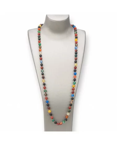 Collana Bijoux Charlestone Di Pietre Dure 8mm Annodate 120cm Agata Multicolor-COLLANE DI PIETRE DURE | Worldofjewel.com