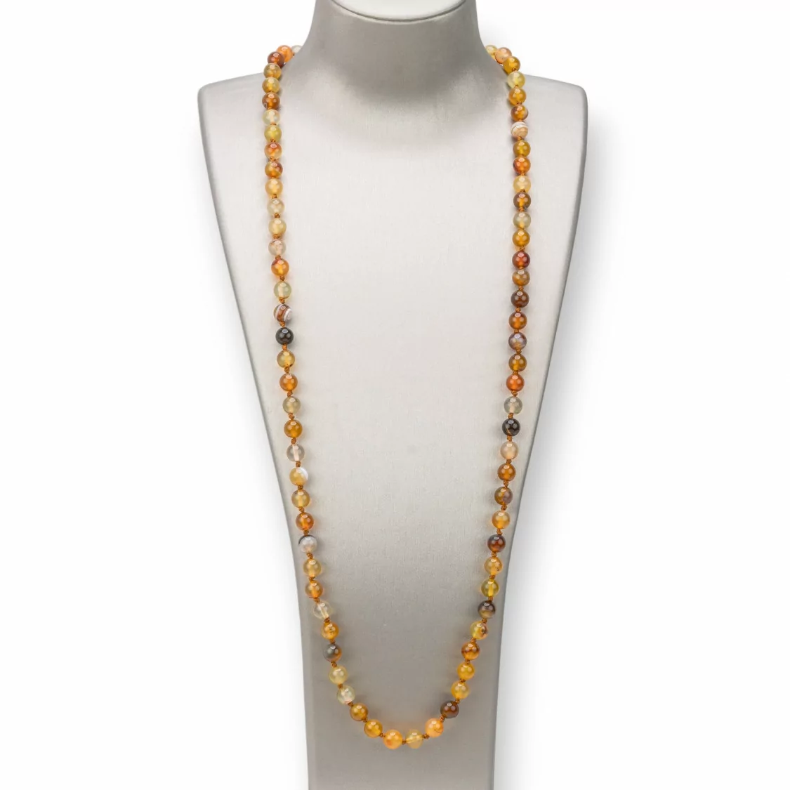 Collana Bijoux Charlestone Di Pietre Dure 8mm Annodate 120cm Agata Ocra Striata-COLLANE DI PIETRE DURE | Worldofjewel.com