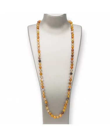 Collana Bijoux Charlestone Di Pietre Dure 8mm Annodate 120cm Agata Ocra Striata-COLLANE DI PIETRE DURE | Worldofjewel.com