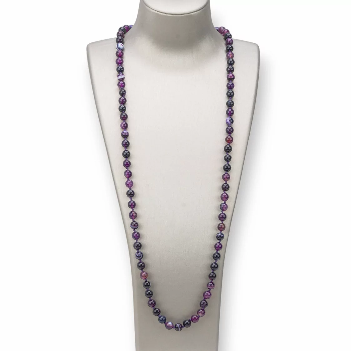 Collana Bijoux Charlestone Di Pietre Dure 8mm Annodate 120cm Agata Viola Striata-COLLANE DI PIETRE DURE | Worldofjewel.com