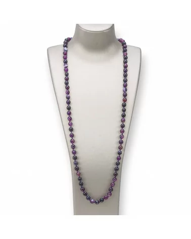 Collana Bijoux Charlestone Di Pietre Dure 8mm Annodate 120cm Agata Viola Striata-COLLANE DI PIETRE DURE | Worldofjewel.com