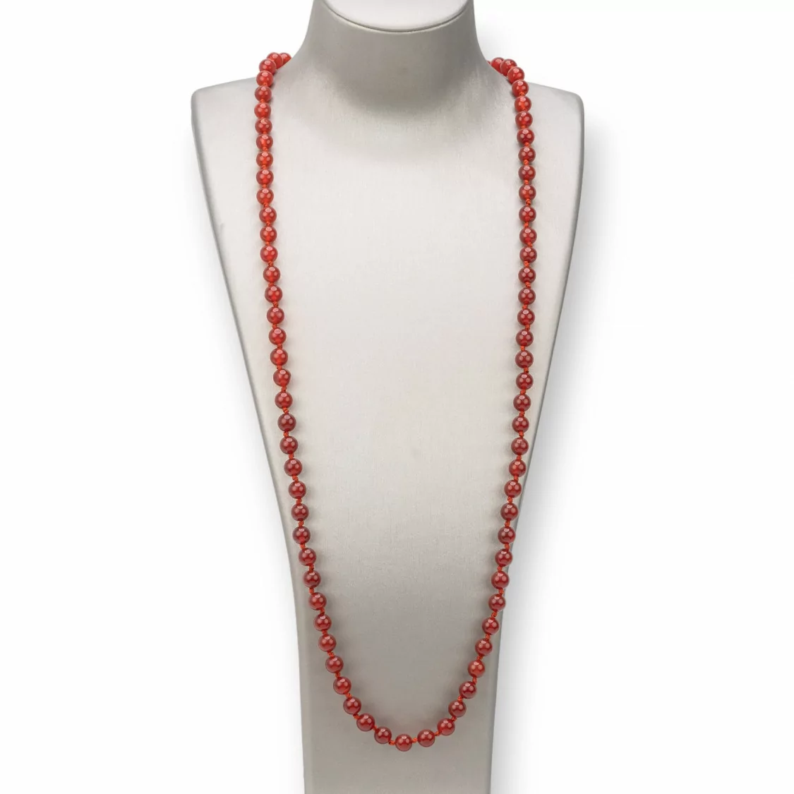 Collana Bijoux Charlestone Di Pietre Dure 8mm Annodate 120cm Corniola Nodo Rosso-COLLANE DI PIETRE DURE | Worldofjewel.com