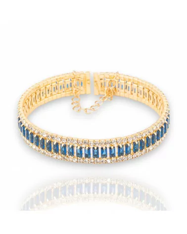 Bracciali Di Bronzo Semirigido Con Cristalli CZ Dorato Blu-BRACCIALI BRONZO E OCCHIO DI GATTO | Worldofjewel.com