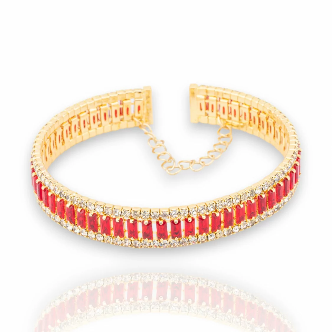 Bracciali Di Bronzo Semirigido Con Cristalli CZ Dorato Rosso-BRACCIALI BRONZO E OCCHIO DI GATTO | Worldofjewel.com