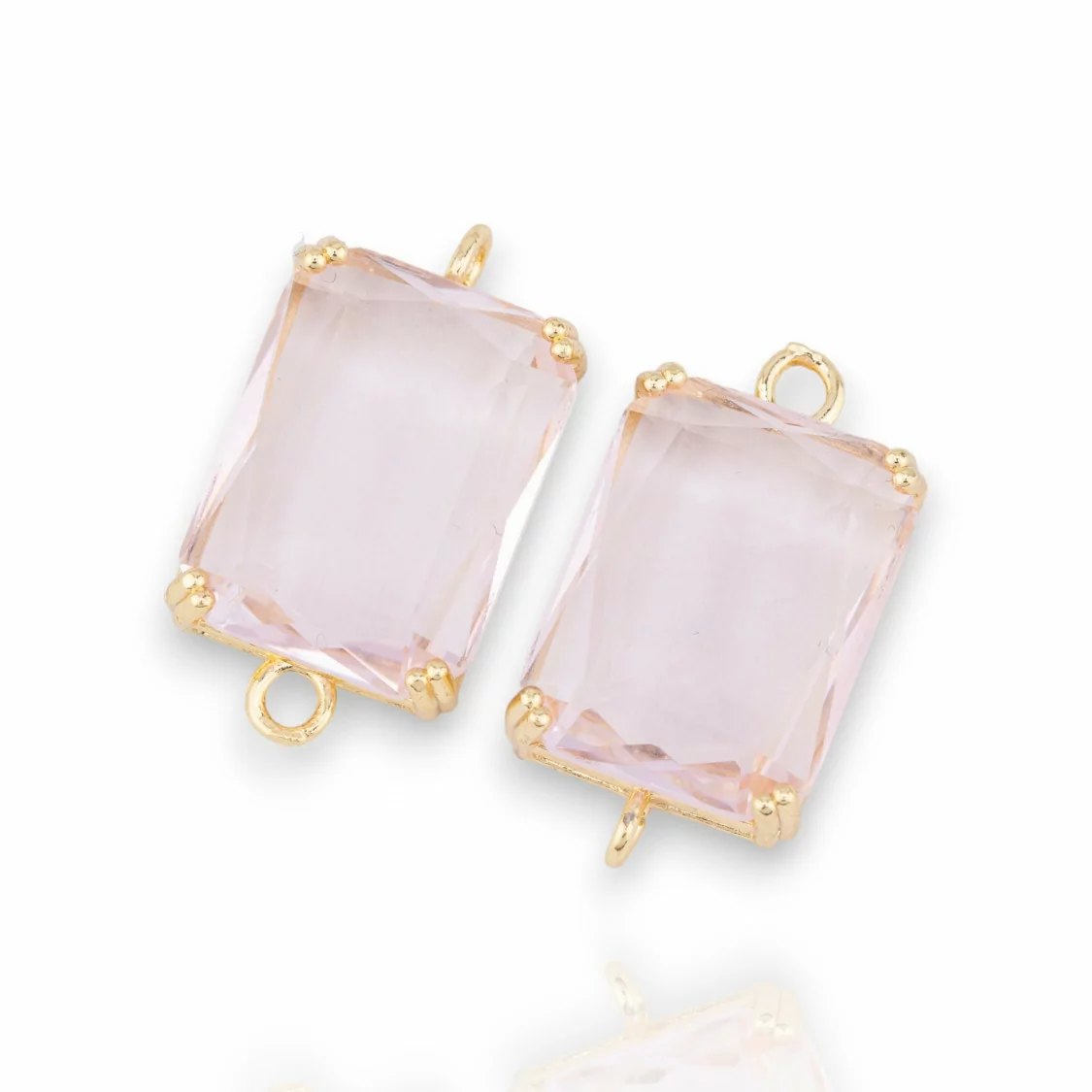 Componente Intramezzo Di Bronzo Con Cristalli CZ Rettangolo Sfaccettato 15x20mm 6pz Dorato Rosa- RETTANGOLO | Worldofjewel.com