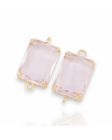 Componente Intramezzo Di Bronzo Con Cristalli CZ Rettangolo Sfaccettato 15x20mm 6pz Dorato Rosa- RETTANGOLO | Worldofjewel.com