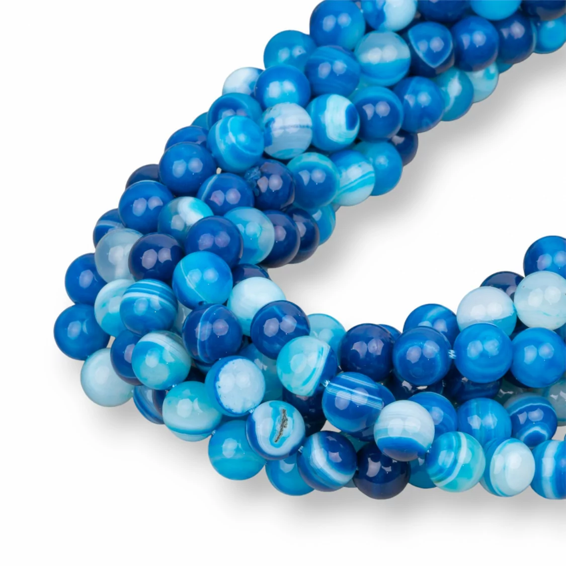 Agata Blu Intenso Striata Tondo Liscio 8mm-AGATA BLU | Worldofjewel.com