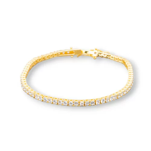 Bracciale Di Argento 925 Tennis Con Zircone Tondo da 2,5mm Lunghezza 16cm Esterno 2,7mm Bianco Dorato-BRACCIALI TENNIS | Worldofjewel.com