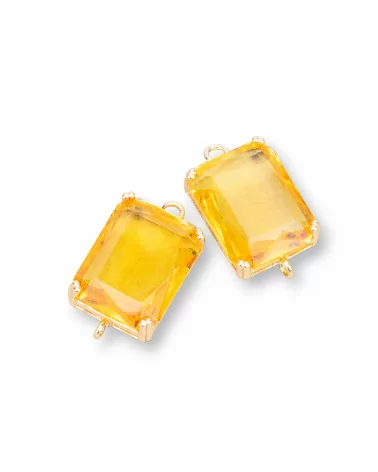 Componente Intramezzo Di Bronzo Con Cristalli CZ Rettangolo Sfaccettato 18x25mm 6pz Topazio Giallo- RETTANGOLO | Worldofjewel.com