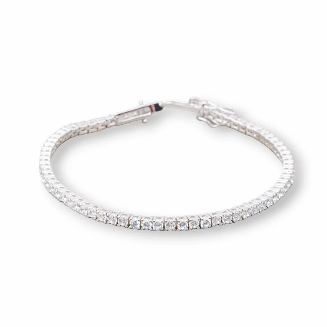 Bracciale Di Argento 925 Tennis Con Zircone Tondo da 3mm Lunghezza 16cm Esterno 3,2mm Bianco Rodiato-BRACCIALI TENNIS | Worldofjewel.com