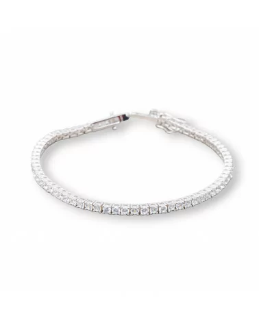 Bracciale Di Argento 925 Tennis Con Zircone Tondo da 3mm Lunghezza 16cm Esterno 3,2mm Bianco Rodiato-BRACCIALI TENNIS | Worldofjewel.com