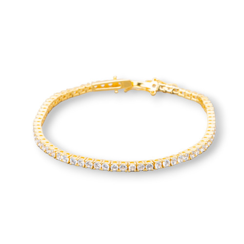 Bracelet Tennis Argent 925 Avec Zircon Rond 3mm Longueur 18cm Externe 3.2mm Blanc Doré