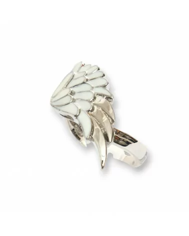 Anello Di Argento 925 Ala Smaltata 12x23mm Bianco-ANELLI DI ARGENTO 925 | Worldofjewel.com