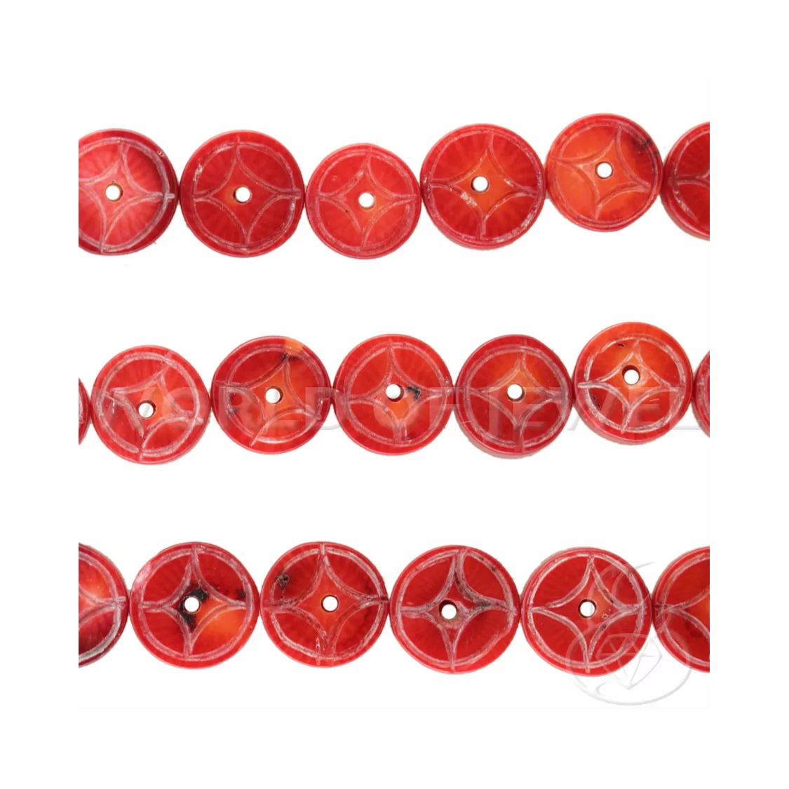 Corallo Bamboo Rosso Tondo Piatto Inciso 15mm-CORALLO BAMBOO | Worldofjewel.com