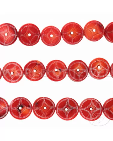 Corallo Bamboo Rosso Tondo Piatto Inciso 15mm-CORALLO BAMBOO | Worldofjewel.com