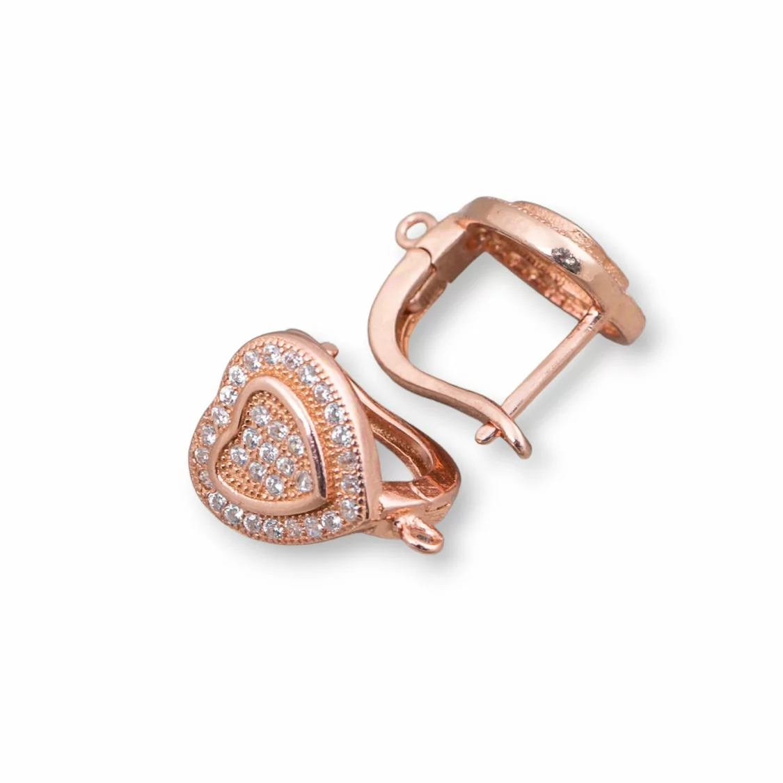 Base Per Orecchini Di Argento 925 Con Zirconi Perno Chiuso Cuore 10x14mm 2 Paia Oro Rosa-BASI DI ARGENTO 925 | Worldofjewel.com