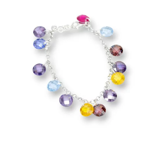 Bracciale Di Argento 925 Con Catena E Zirconi Pendenti Multicolor Sfaccettati 18,5cm + 2,5cm-BRACCIALI DI ARGENTO 925 | Worldofjewel.com