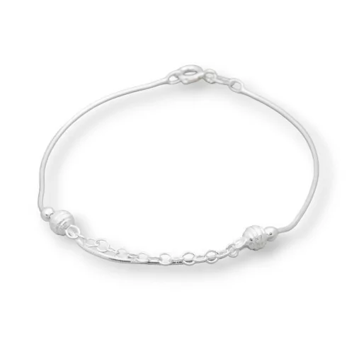 Bracciale Di Argento 925 'Alice' Con Catena Cobra E Catena Tonda Con Sfere Rigate 5mm Lungo 19cm 1pz Argentato-BRACCIALI DI ARGENTO 925 | Worldofjewel.com