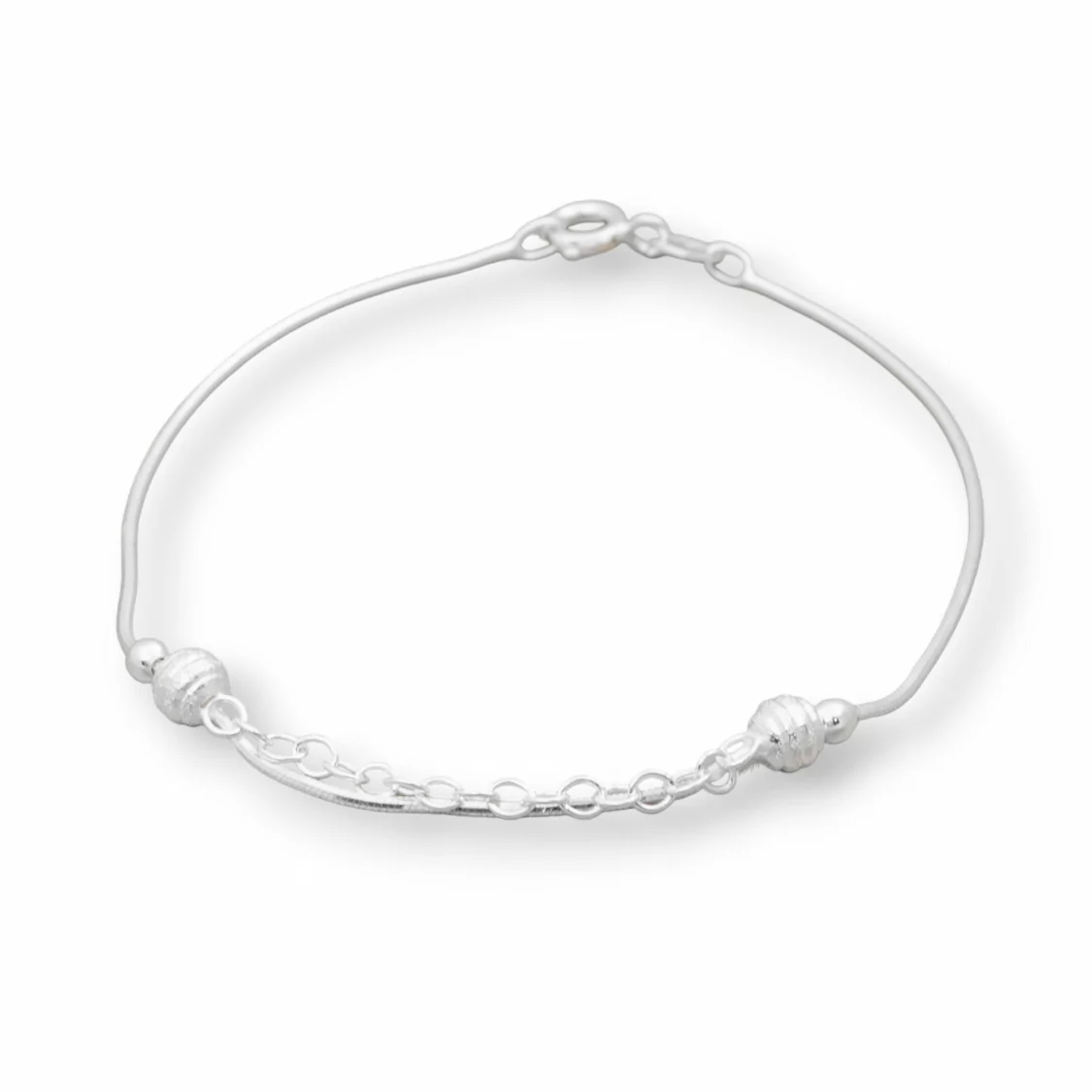 Bracciale Di Argento 925 'Alice' Con Catena Cobra E Catena Tonda Con Sfere Rigate 5mm Lungo 19cm 1pz Argentato-BRACCIALI DI ARGENTO 925 | Worldofjewel.com