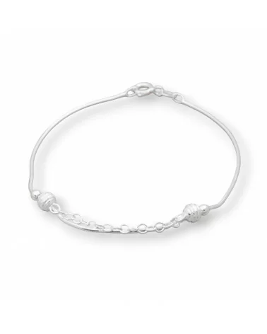 Bracciale Di Argento 925 'Alice' Con Catena Cobra E Catena Tonda Con Sfere Rigate 5mm Lungo 19cm 1pz Argentato-BRACCIALI DI ARGENTO 925 | Worldofjewel.com