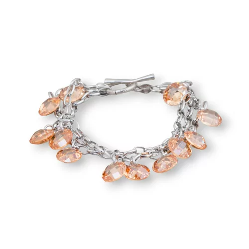 Bracciale Di Argento 925 Catena Rodiata A 3 Fili Con Pendenti Di Zirconi Champagne E Chiusura A T 20mm-BRACCIALI DI ARGENTO 925 | Worldofjewel.com