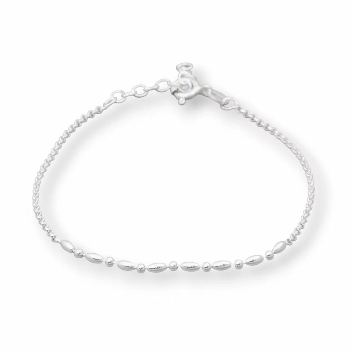 Bracciale Di Argento 925 Con Catena Rolo' E Ovali 2x4mm Lungo 18cm + 3cm 4pz Argentato-BRACCIALI DI ARGENTO 925 | Worldofjewel.com