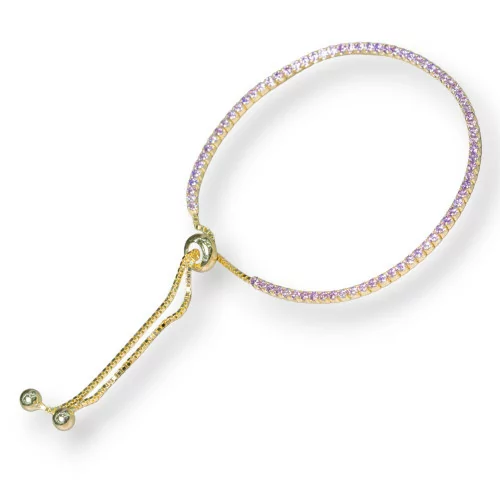 Bracciale Di Argento 925 Tennis Saliscendi Con Zirconi 2mm Dorato + Lavanda Con Misura Regolabile 5pz-BRACCIALI TENNIS | Worldofjewel.com