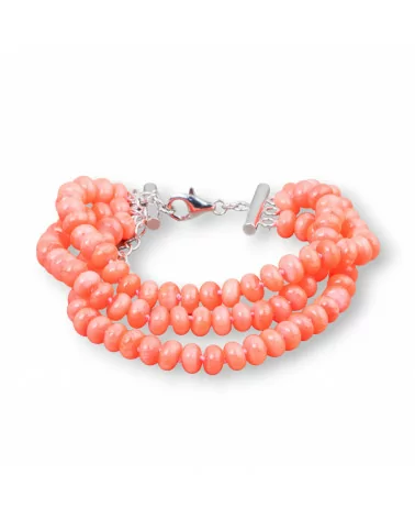 Bracciale Di Argento 925 Con Corallo Bamboo Rondelle Liscio Rosa Arancio 18cm + 5cm-BRACCIALI DI ARGENTO 925 | Worldofjewel.com