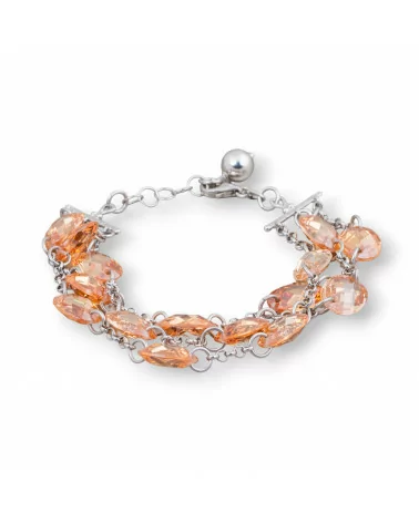 Bracciale Di Argento 925 Design Italy Con Cubic Zirconia Sfaccettato Champagne Misura Regolabile-BRACCIALI DI ARGENTO 925 | Worldofjewel.com