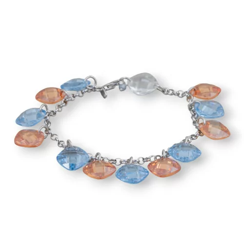 Bracciale Di Argento 925 Design Italy Maglia Rolo' Con Zirconi Sfaccettati Rombo Misura Regolabile-BRACCIALI DI ARGENTO 925 | Worldofjewel.com