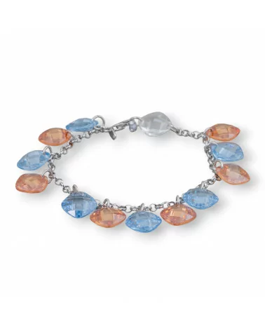 Bracciale Di Argento 925 Design Italy Maglia Rolo' Con Zirconi Sfaccettati Rombo Misura Regolabile-BRACCIALI DI ARGENTO 925 | Worldofjewel.com