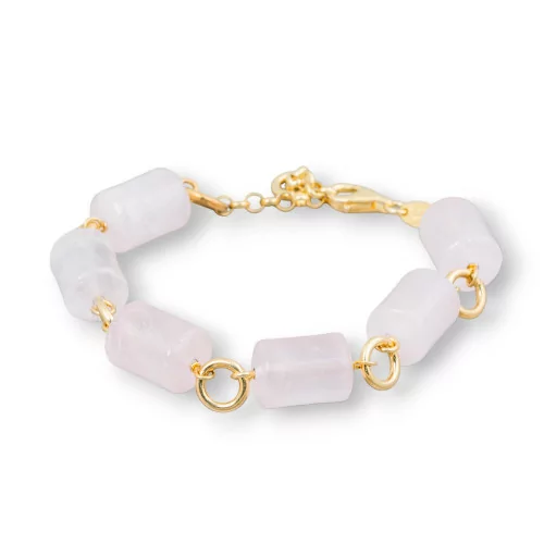 Bracciale Di Argento 925 Placcato Oro Con Quarzo Rosa E Perle Di Fiume-BRACCIALI DI ARGENTO 925 | Worldofjewel.com