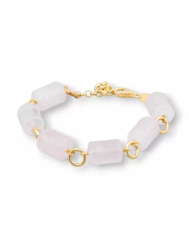 Bracciale Di Argento 925 Placcato Oro Con Quarzo Rosa E Perle Di Fiume-BRACCIALI DI ARGENTO 925 | Worldofjewel.com