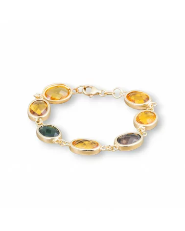 Bracciale Di Argento 925 Placcato Oro Con Zirconi Incastonati Ovali Multicolor 19cm-BRACCIALI DI ARGENTO 925 | Worldofjewel.com