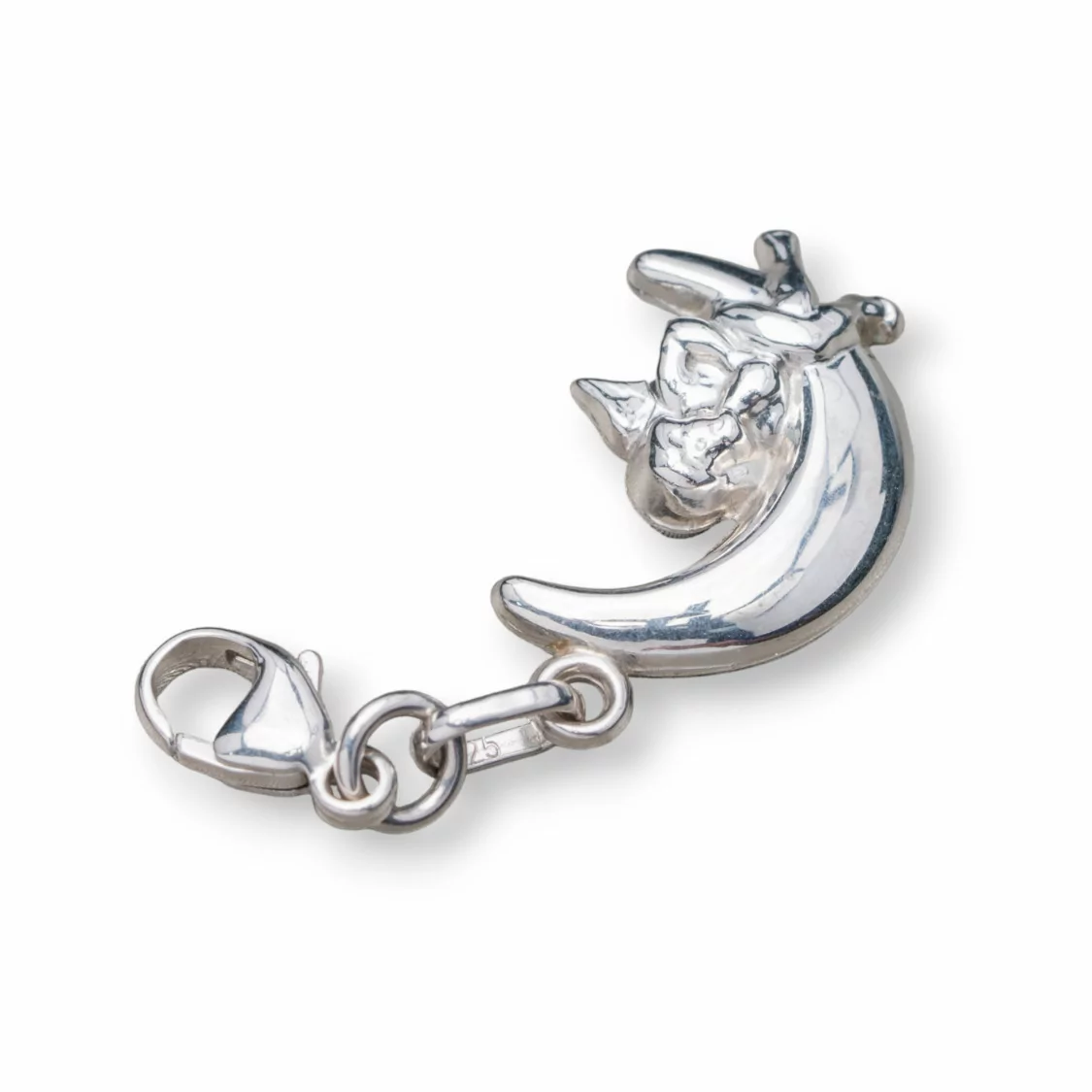 Ciondolo Pendente Charms Di Argento 925 Spicchio Di Luna Con Angioletto E Moschettone 11x32mm 6pz-ARGENTO 925 DESIGN ITALY | Worldofjewel.com