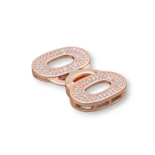 Chiusura Di Argento 925 Con Zirconi Micropave Multifilo 17x27mm 2pz Oro Rosa-CHIUSURE DI ARGENTO | Worldofjewel.com