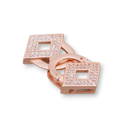 Chiusura Di Argento 925 Con Zirconi Micropave Multifilo 17x28mm Rombi Oro Rosa 2pz-CHIUSURE DI ARGENTO | Worldofjewel.com