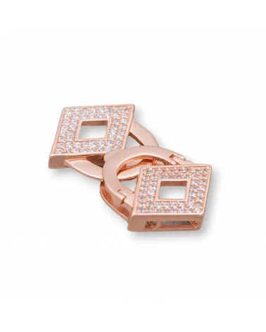 Chiusura Di Argento 925 Con Zirconi Micropave Multifilo 17x28mm Rombi Oro Rosa 2pz-CHIUSURE DI ARGENTO | Worldofjewel.com