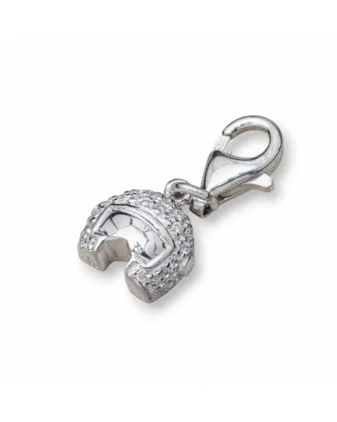 Ciondolo Pendente Charms Di Argento 925 Casco Con Visiera E Zirconi Con Moschettone 11x23mm 4Pz-ARGENTO 925 DESIGN ITALY | Worldofjewel.com